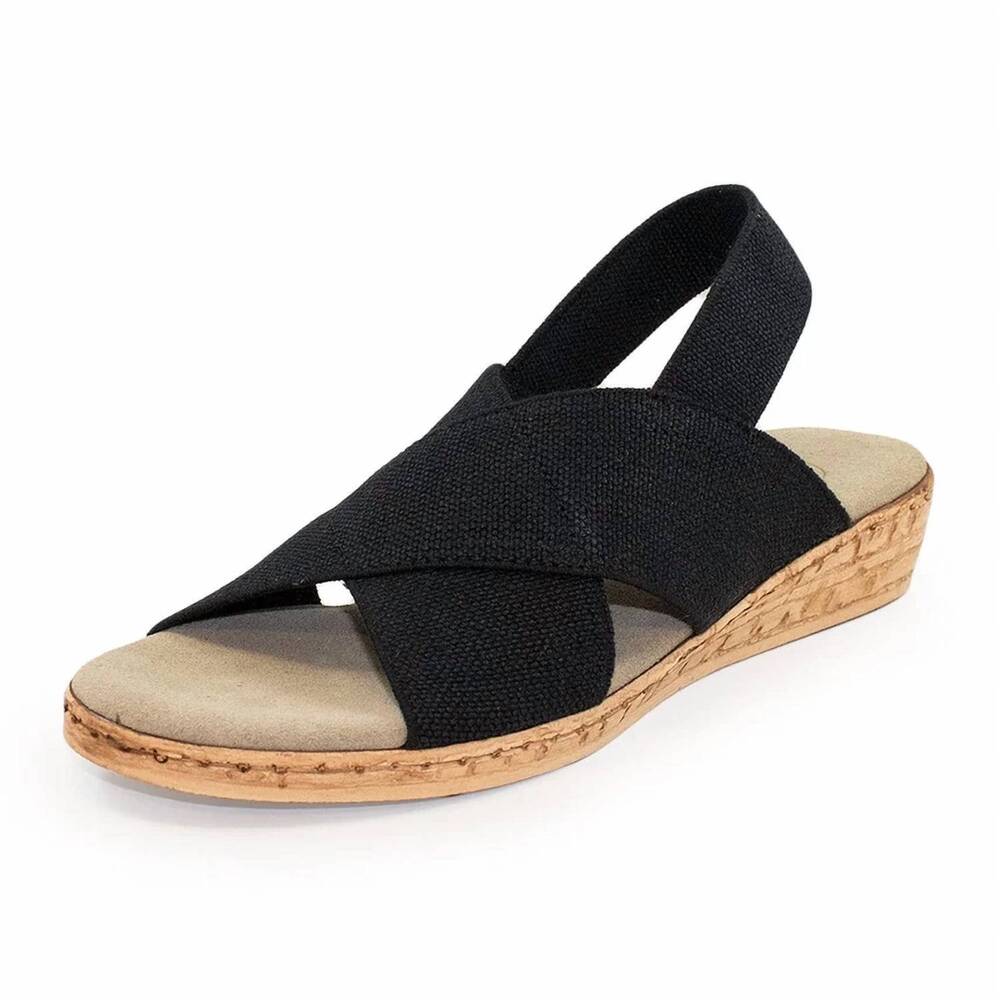 NEW CHARLESTON SHOE CO. women's atlantic solid sling back stretch sandal in blac